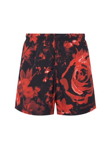 Wax Floral Print Nylon Swim Shorts - ALEXANDER MCQUEEN - Modalova