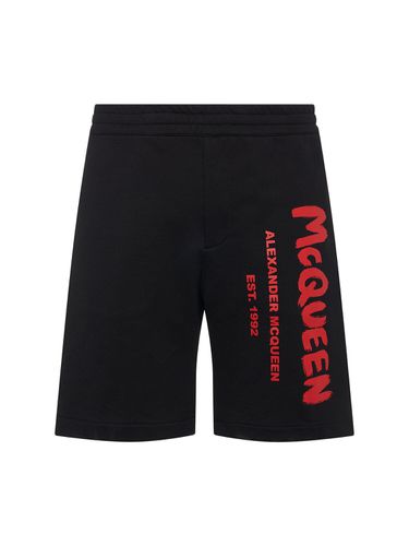 Graffiti Print Cotton Shorts - ALEXANDER MCQUEEN - Modalova