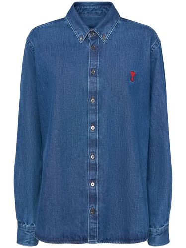 Camisa De Denim De Algodón Con Logo - AMI PARIS - Modalova