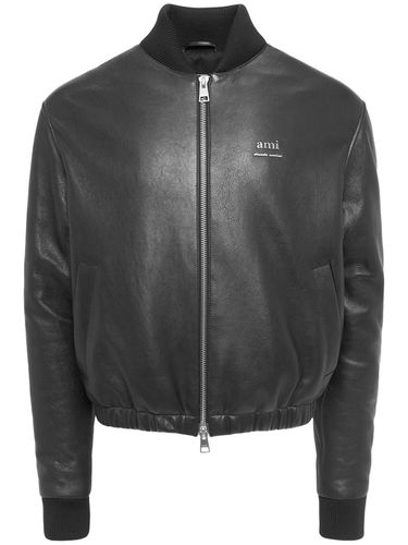 Smooth Leather Logo Bomber Jacket - AMI PARIS - Modalova