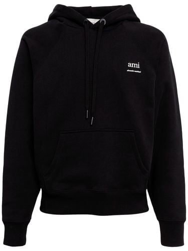 Logo Print Boxy Cotton Blend Hoodie - AMI PARIS - Modalova