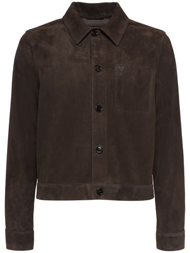 Buttoned Leather Overshirt - AMI PARIS - Modalova