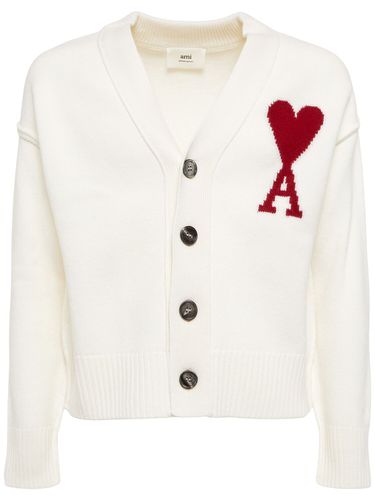 Logo Wool Knit Cardigan - AMI PARIS - Modalova