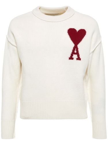 Logo Wool Knit Crewneck Sweater - AMI PARIS - Modalova