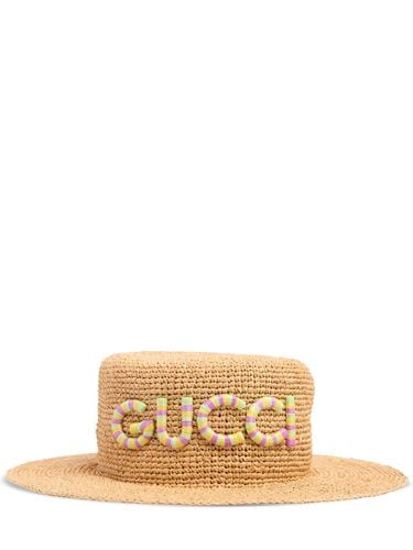 Raffia Hat With Logo - GUCCI - Modalova