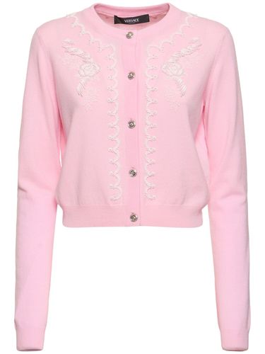 Knit Embroidered Cardigan - VERSACE - Modalova