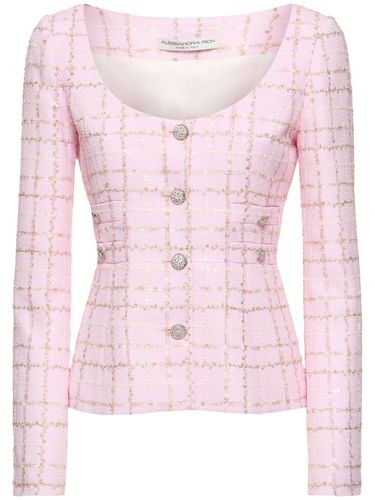 Sequined Checked Tweed Round Neck Jacket - ALESSANDRA RICH - Modalova