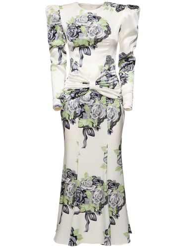 Rose Print Silk Satin Dress W/ Bow - ALESSANDRA RICH - Modalova