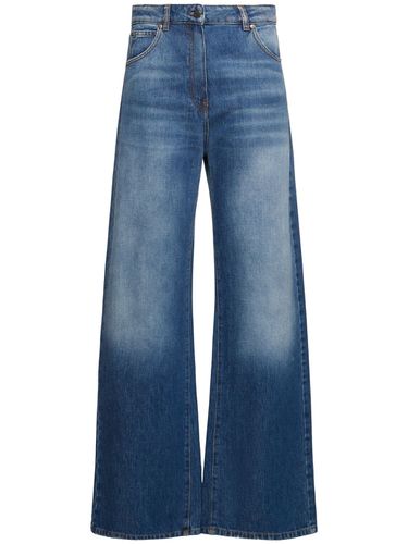 Jeans Anchos De Denim Con Cintura Alta - MSGM - Modalova