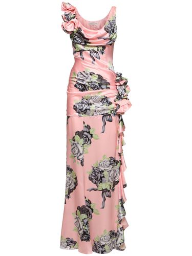 Rose Print Silk Satin Evening Dress - ALESSANDRA RICH - Modalova