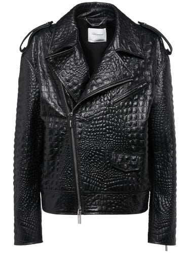 Croc Embossed Leather Biker Jacket - BLUMARINE - Modalova