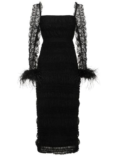 Swiss Dot Tulle Midi Dress W/ Feathers - SELF-PORTRAIT - Modalova