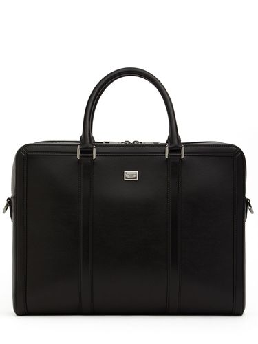 Logo Plaque Leather Briefcase - DOLCE & GABBANA - Modalova