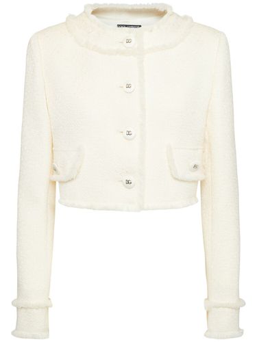 Collarless Tweed Cropped Jacket - DOLCE & GABBANA - Modalova