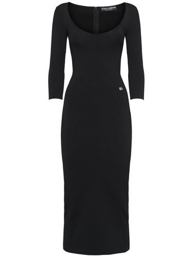 Viscose Jersey 3/4 Sleeve Midi Dress - DOLCE & GABBANA - Modalova