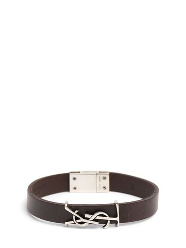 Brazalete De Piel Con Logo Ysl - SAINT LAURENT - Modalova