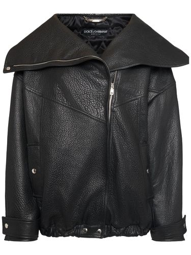 Leather Biker Jacket - DOLCE & GABBANA - Modalova