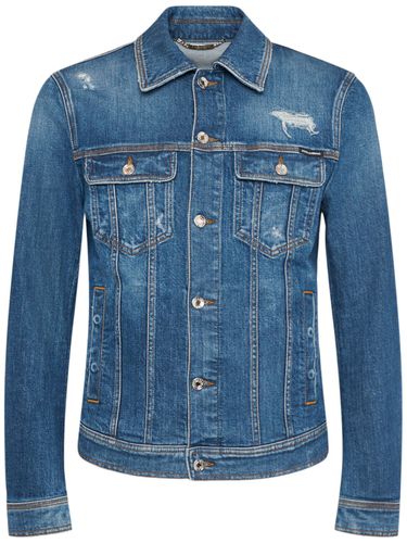 Distressed Stretch Cotton Denim Jacket - DOLCE & GABBANA - Modalova