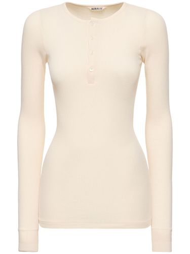 Buttoned Cotton T-shirt - AURALEE - Modalova