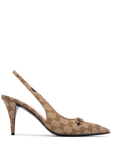 Mm Horsebit Canvas Slingback Pumps - GUCCI - Modalova