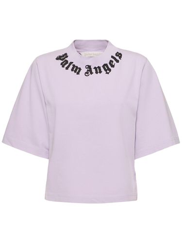 Neck Logo Cropped Cotton T-shirt - PALM ANGELS - Modalova