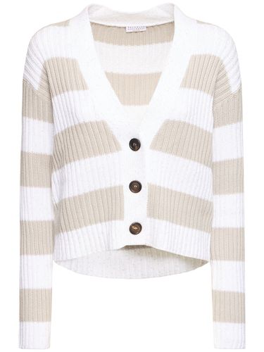 Striped Cotton Blend Cardigan - BRUNELLO CUCINELLI - Modalova