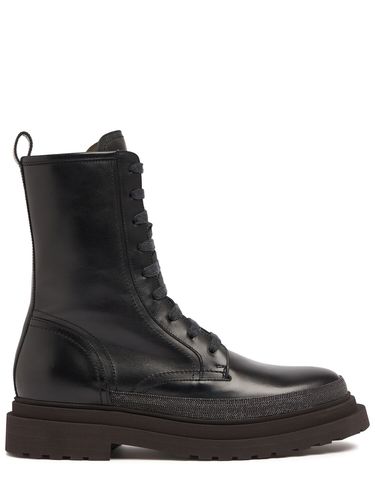 Mm Leather & Crystal Combat Boots - BRUNELLO CUCINELLI - Modalova