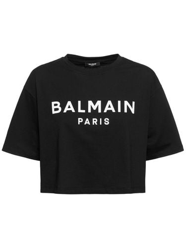 Logo Print Cropped Cotton Jersey T-shirt - BALMAIN - Modalova