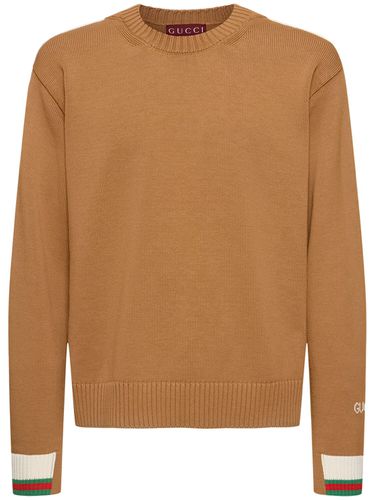 Web Detail Cotton Crewneck Sweater - GUCCI - Modalova