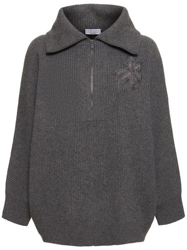 Ribbed Knit Half Zip Sweater - BRUNELLO CUCINELLI - Modalova