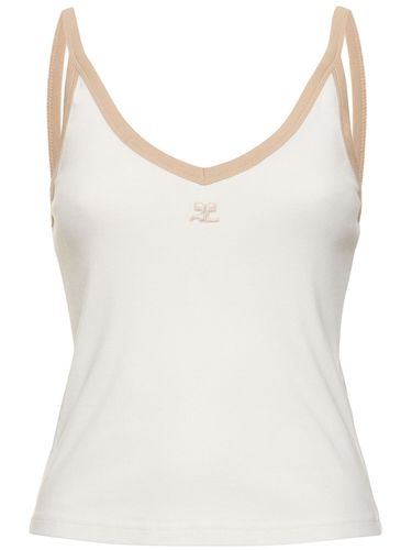 Contrast V-neck Cotton Tank Top - COURREGES - Modalova