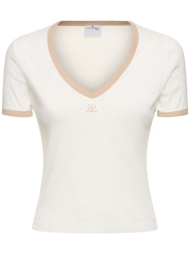 Contrast V-neck Cotton T-shirt - COURREGES - Modalova