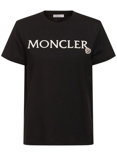 Embroidered Logo Cotton T-shirt - MONCLER - Modalova