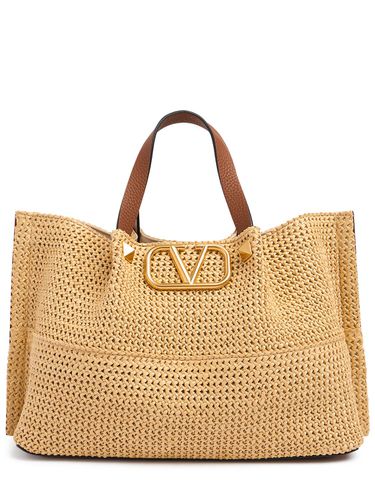 Medium V Logo Viscose & Leather Tote Bag - VALENTINO GARAVANI - Modalova