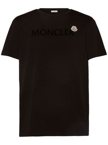 Flocked Logo Cotton T-shirt - MONCLER - Modalova