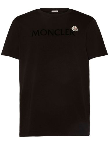 T-shirt In Cotone Con Logo Floccato - MONCLER - Modalova