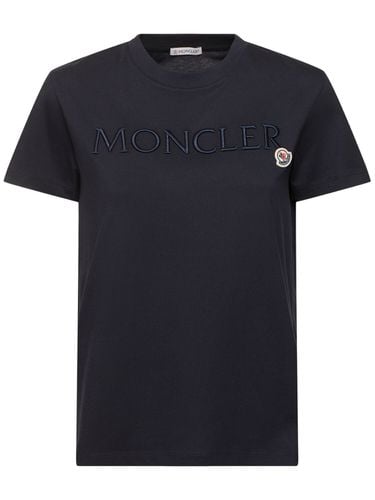 Embroidered Logo Cotton T-shirt - MONCLER - Modalova