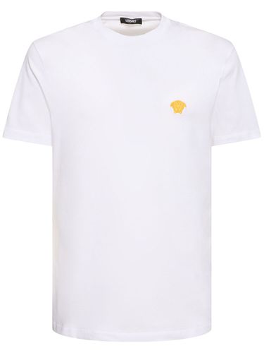 Logo Compact Cotton Jersey T-shirt - VERSACE - Modalova