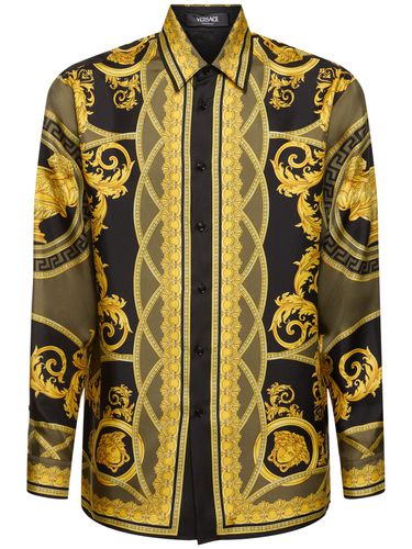 Camisa De Sarga De Seda Estampada - VERSACE - Modalova