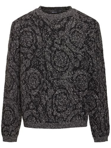 Baroque Tweed Cotton Blend Knit Sweater - VERSACE - Modalova