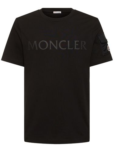 Laminated Logo Cotton T-shirt - MONCLER - Modalova