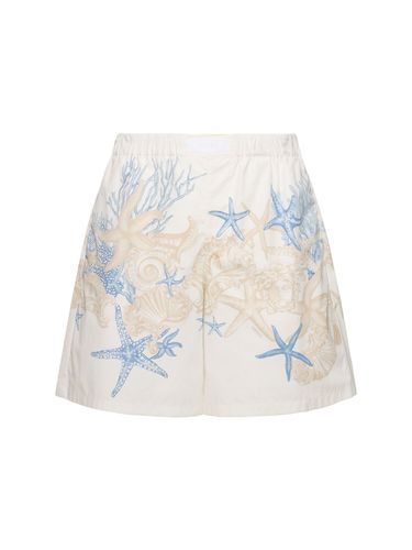 Coral Print Cotton Shorts - VERSACE - Modalova