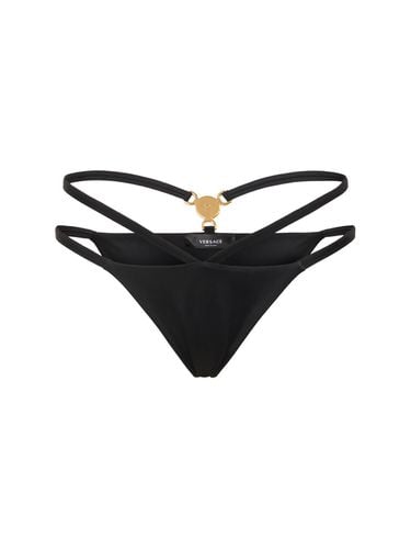 Lycra Logo Double Strap Bikini Bottom - VERSACE - Modalova