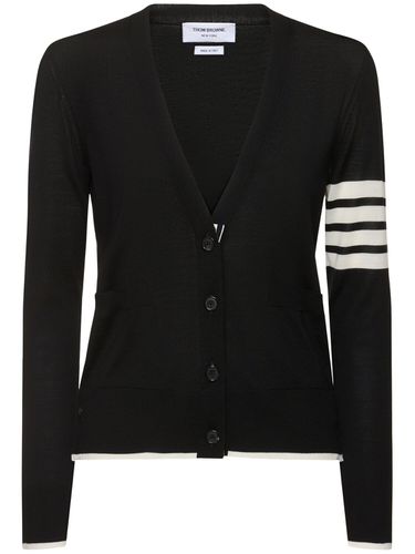 Wool Knit V Neck Cardigan - THOM BROWNE - Modalova