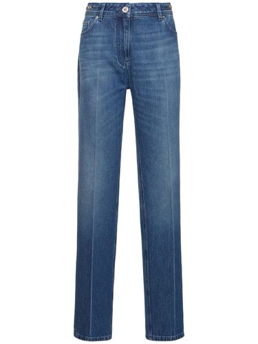 Stonewashed High Rise Straight Jeans - VERSACE - Modalova