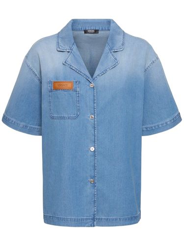 Faded Denim S/s Shirt - VERSACE - Modalova