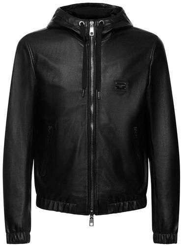 Logo Plaque Leather Hoodie - DOLCE & GABBANA - Modalova