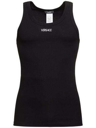 Ribbed Cotton Blend Tank Top - VERSACE - Modalova