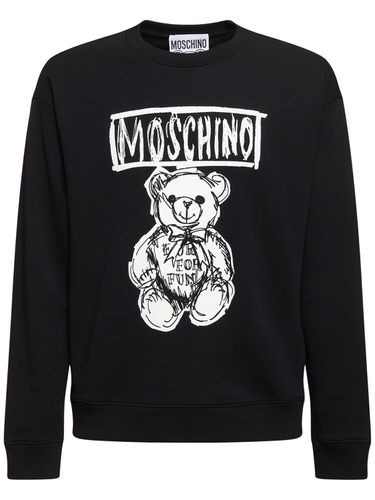 Teddy Print Cotton Crewneck Sweatshirt - MOSCHINO - Modalova