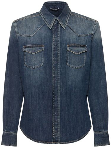 Washed Stretch Denim Shirt - DOLCE & GABBANA - Modalova